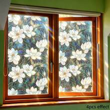 1PC No Glue Colorful Flower Static Cling Window Sticker, Iridescent Peony Floral Vinyl Decal, Elegant Botanical Suncatcher For Kitchen Bathroom Home Office Window Decor - Multicolor - View 10