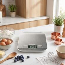 STOZLE High-Precision Digital Kitchen Scale, 11lb/5kg Capacity, Stainless Steel Body With LCD Display. Features Tare Function And Easy-To-Clean Design, Supports 6 Measurement Units Including Gram, Ounce, Pound, Kilogram And Pound Ounce. Ideal For Baking, Cooking, Coffee Making And Packaging Use. - 銀色充電款 - 查看 2