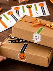 100pcs Halloween Pumpkin Long Label Sticker, Cute Pumpkin Patterns For Envelopes, Lollipop Baking Stickers, Cookie Packaging Baking Sticker, Suitable For Halloween Party Favors, Seasonal Crafts, Festive Designs, Smooth Texture - Halloween - View 2