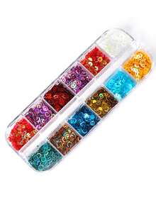 12 Grids Holographic Round Circular Resin Sequins Glitter,Round Flake Nail Design Supplies,Macaron Bubble Manicure Ornaments Additions - Multicolor - View 8