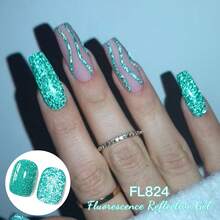 FOUR LILY 1 Bottle Mint Blue Fluorescent Reflective Glitter Gel Nail Polish, 10ml Fluorescent Color Shiny Glitter Dark Laser Gel Nail Polish, Suitable For Summer Nails, Semi-Permanent Soak-Off UV Gel Nail Polish, Nail Art DIY Home And Hair Salon - 薄荷藍 - 查看 4