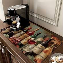 1pc Home Decor, Wine Pattern Printed Absorbent Dish Drying Mat, Espresso Machine Countertop Absorbent Mat, Sink Drain Mat, Soft Faucet Absorbent Mat, Sink Cup Mat, Kitchen & Bathroom Accessories - Multicolor - View 8