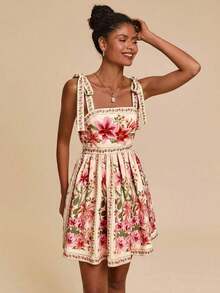 bfdbTravachic Vestido de verano de mujer con cuello cuadrado, sin mangas, con cintura ajustada y lazo delantero, en estampado floral.Conjunto de vacaciones para mujer, atuendos para vacaciones, atuendos de playa, conjuntos de verano para mujer, vestidos de verano para mujer, vestidos para mujer, vestido de veranosfb x DYR5 - Multicolor 10 - Ver 7