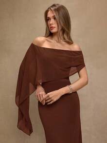 Vestido elegante marrón de hombros descubiertos y ajustado, adecuado para cumpleaños, fiestas, eventos sociales, como vestido de capas para otoño/invierno, Halloween, Navidad, vestido elegante - Óxido marrón - Ver 5