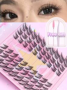 60簇C型DIY狐狸眼尾延伸假睫毛，卡通魚尾仙女3D假睫毛，貓眼延伸細緻睫毛，輕薄輕量假睫毛，適合多種場合與風格，可重複使用簇裝假睫毛，可個性化眼妝定制 - 黑色 - 查看 6