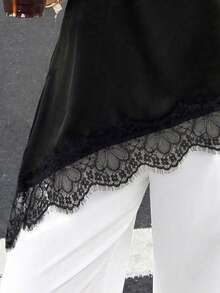 Women's Spring/Summer New Solid Color Lace Patchwork Halter Neck Backless Elegant Sexy Blouse Tank Top For Casual , Outings, Vacations And Beach Black - Black - View 6