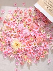 50 piezas de cabezas de flores artificiales, incluye 3 tamaños de flores falsas, mini flores y pequeñas margaritas, adecuadas para manualidades de boda, decoración del hogar, decoración de fiestas y talla grande - Rosa - Ver 6