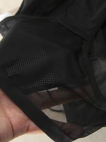 7pcs Women's Black Semi-Transparent Mesh Spliced Sexy Silky Mid-Waist Briefs, Slightly See-Through Full-Coverage Triangle Panties Set - Black - View 9