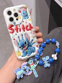 Disney Has Authorized, Phone Case - Chain Set, The Stitch Lilo & Stitch 3D Phone Case Plus A Silicone 3D Stitch Bracelet With Metallic Ring Removable Bracelet, Stitch And Angel Pattern, Compatible With Iphone17/16/15/14/13/12/11/XS/XR/X Plus Pro Max, A Stylish Cartoon Phone Case, The Perfect Gift Choice, Phone Protection, Durable Phone Cover, Great Gift For Friends And Family. - trắng - Xem 2