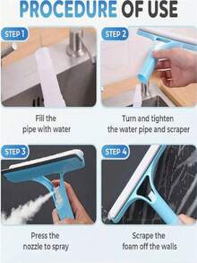 4-In-1 Glass Squeegee With Scraper And Sprayer, 3-In-1 Window Cleaner, Multi-Functional Handheld Window Scraper, Spray, Clean And Scrape, Suitable For Windows, Tiles, Car Windshield, Mirrors, Bathroom Cleaning, Kitchen, Bathroom, Home Supplies - Blue - View 8