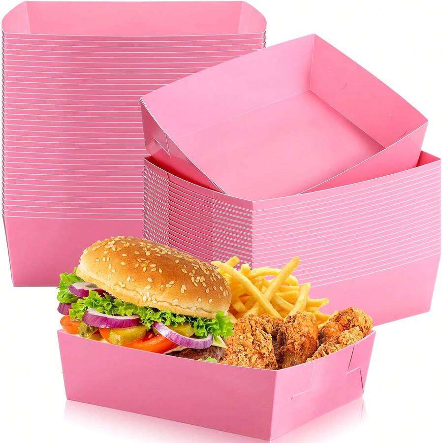 10pcs/20pcs/30pcs Light Pink Paper Food Trays, Size 5x3.5x1.6 Inches, Suitable For Fries, Nachos, Burgers, Party Snacks, Picnics, Carnivals, Weddings, Holidays And Events - Light Pink - View 1