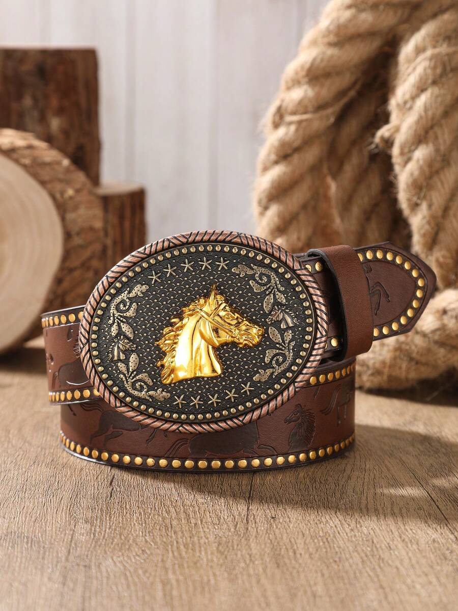 1 chiếc thắt lưng da PU phong cách Bohemian mới, unisex, phù hợp cho quần jean (kèm dụng cụ đục lỗ) - BH1112 - Xem 1