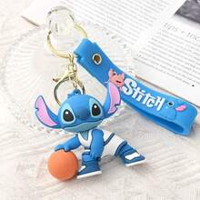 1pc Cartoon Flowers Stitch Keychain Cute PVC Soft Plastic Doll Pendant Stitch Car Bag Keychain - Multicolor - View 7