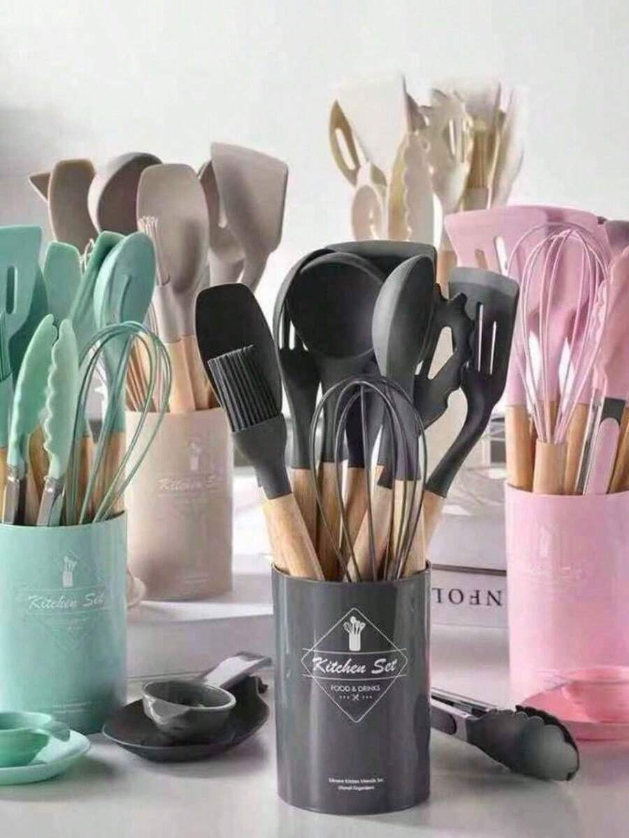 12-Piece Silicone Non-Stick Kitchen Utensil Set - Spatula And Spoon - Red - View 1