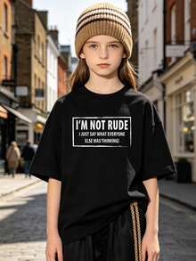Girls' Casual Short-Sleeved, Round-Neck T-Shirt, Soft Fabric With A Retro Movie Design, Ideal For Spring And Summer. Black - 黑色 - 查看 1