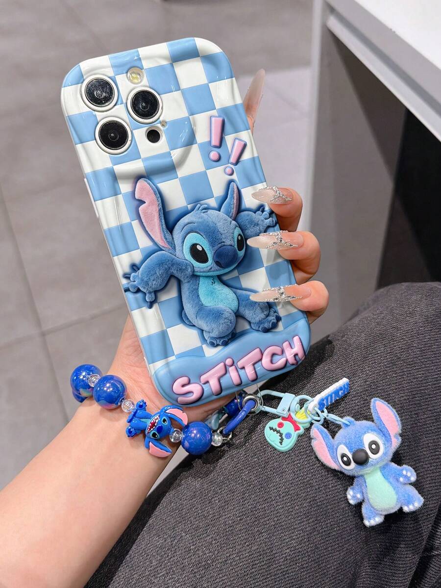 Estuche de teléfono autorizado por Disney - Set con cadena, Estuche de teléfono 3D de Stitch de Lilo y Stitch talla grande una pulsera 3D de silicona de Stitch con anillo metálico desmontable, con patrón de Stitch y Angel, compatible con iPhone 17/16/15/14/13/12/11/XS/XR/X Plus Pro Max, un estuche de teléfono de dibujos animados con estilo, la opción de regalo perfecta, protección de teléfono, funda de teléfono duradera, un gran regalo para amigos y familiares. - Blanco - Ver 1