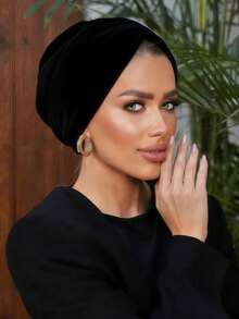 1 buah Turban Kemoterapi Klasik Wanita Warna Polos, Desain Lipit Elastis Tinggi, Penutup Kepala Anti Selip dan Bernapas, Gaya Lipit Berlapis untuk Hijab, Kain Rajut Modal Lembut dan Nyaman, Cocok untuk Pemakaian Sehari-hari - Karbon Hitam - View 3