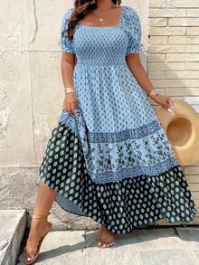 Plus Size - Plus Size - Women's Dress With Fitted Waist - Blue - View 4