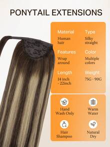 DOORES Extensiones de Cabello Remy 100% Humano Invisible para Coleta con Clips – Liso 14-22 Pulgadas, 75-90g, Suave y Natural, Fácil de Instalar, Regalo Perfecto para Esposa o Amiga - T4/26/4 - Ver 2