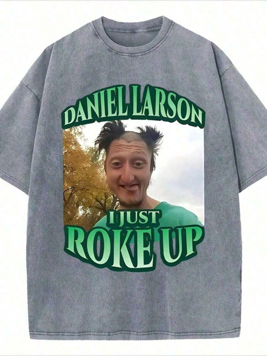 1 Piece NUDEA, 1 Piece For Valentine's Day, Oversized Washed Graphic Tee With Daniel Larson "I Just Roke Up" Print, Y2K Style, Casual, Suitable For Women's Tops, Festival Outfits, Daily Wear, 180g 100% Cotton. - 灰色 - 查看 1