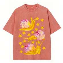1%, Watercolor Snail Dance Starlight Printed T-Shirt, Suitable For Daily Wear, Easy To Wear In Summer, Comfortable Short-Sleeved Outdoor Holiday S, Fa - 橘色 - 查看 1