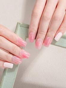16pcs Milk Jelly White Semi-Cured Gel Nail Stickers, Fashionable Colors, Long-Lasting Full Coverage Gel Nail Sticker - Baby Pink - View 4
