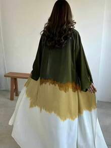 新款女士中东穆斯林长袍，时尚扎染印花阿巴雅开衫连衣裙，春夏款 - 軍綠色 - 查看 2