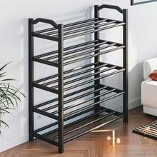 5-Tier Metal Shoe Rack, Stackable And Adjustable Shoe Storage Rack, Space-Saving Shoe Organizer, Suitable For Entryway, Closet, Hallway And Living Room, Black Freestanding Shoe Cabinet - Multicolor - View 3
