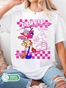 Zooble Retro Checkered Graphic Tee By , Y2K Style Cotton T-Shirt, Gift For Digital Circus Fans. - 白色 - 查看 6