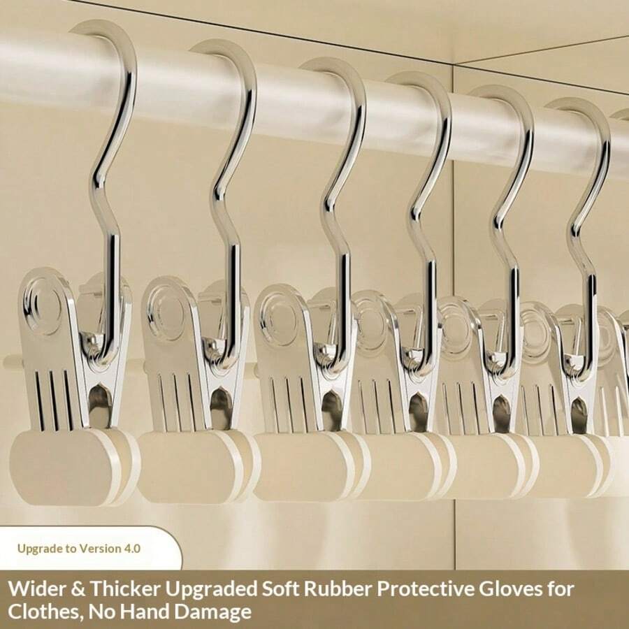 4pcs Multi-Functional Non-Slip Mark-Free Hanging Clothes Clips, Strong Grip Anti-Slip Clothes Clips, Wardrobe Storage Drying Multi-Use Clips / No-Drill Wardrobe Hat Storage Rack, Home Metal Hooks, Space-Saving / No-Drill / For Underwear Drying Rack, Tie, Camisole, Scarf, Belt, Bathroom, Bedroom, Closet, Wardrobe, Home, Dorm Storage Rack, Clothes Clips With Hooks, Soft Rubber Non-Slip Clothes Clips