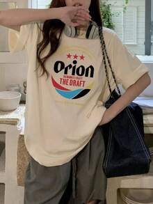[ 100% Cotton ] Recommended New Products For Summer 2026: Lace Logo T-Shirt, Summer Dress, Women's Fashion T-Shirt, Short Sleeve Office Casual 200g Cotton Cartoon Character Printed Loose White Top, Y2K Women's Top, Spring Dress Top - Apricot - View 5