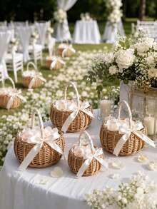 Woven Hand-Carried Flower Basket Rattan Storage Basket With Bow, Practical Woven Willow Flower Basket, Suitable For Birthday Parties - Flower Basket - View 5