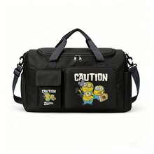 Miniso Sac de sport Minions - Impression de groupe "ATTENTION", sac de sport et de voyage noir pour les voyages de nuit et l'entraînement - Noir - Voir 6