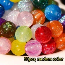 夏季美人魚幻彩珠 經典 8/10/12mm 彩虹閃亮圓形散珠 銀河星空孔珠，適用珠寶手工、手鍊、項鍊製作 - 圓形 - 查看 10