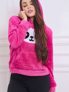 Women's Warm Panda Winter Sweater - 玫紅色 - 查看 1