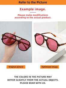 1pc Unisex PC Material Double Bridge Large Frame High Quality Minimalist Stylish Glasses, Suitable For Travel, Vacation, Casual Occasions, Daily Wear - Tortoise Shell Frame Red Piece - View 5
