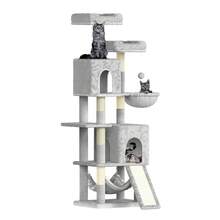 DOGAT Tiragraffi Premium da 158 cm con 2 tane per gatti, amache, rampa di arrampicata e 7 pali in sisal – Robusto albero da arrampicata con giocattoli per gattini e gatti adulti, robusto mobile per gatti - Grigio Chiaro - Visualizzare 1