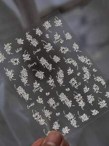 1pc 5D White Blooming Flower Bow Rhinestone Pearl 3D Embossed Nail Art Decor Stickers - White - View 6