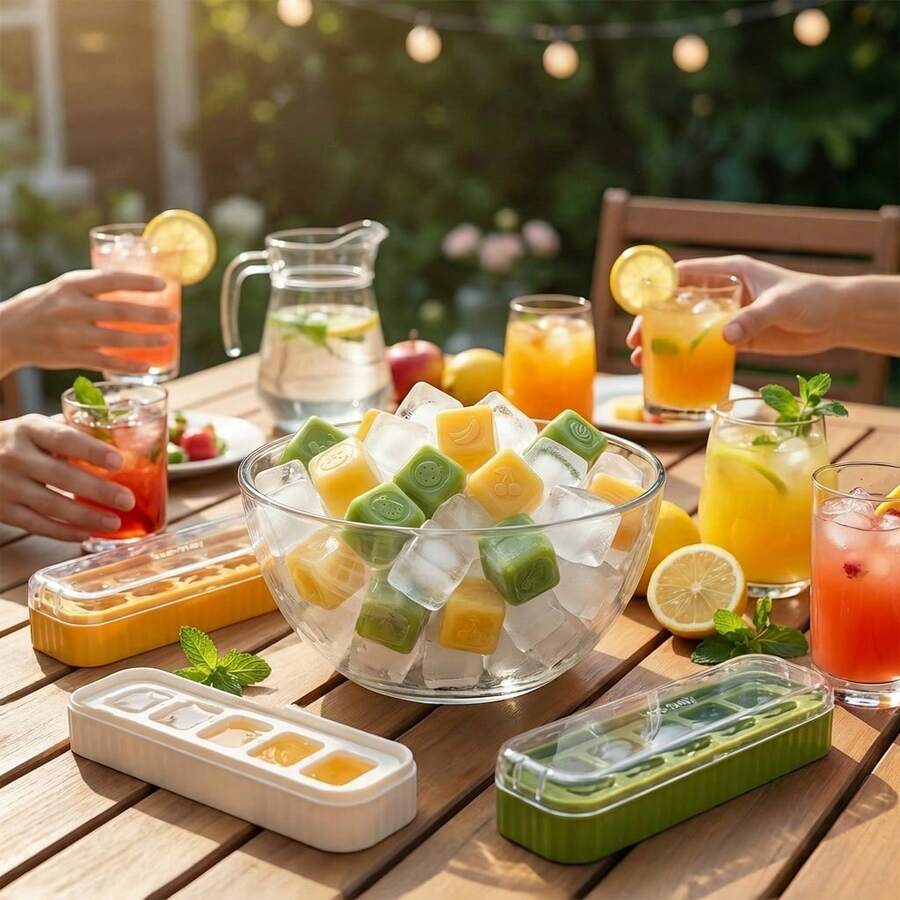 1/2/3pcs 5 Grids Plastic Ice Mold With Lid, Reusable Fruit & Beverage Ice Tray, Beer Refrigeration Tool, Suitable For Refrigerator Ice Maker In Kitchen, Restaurant,Bar - View 1