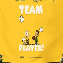 Miniso Peanuts "Team Player" Tapestry, Bright Yellow With Snoopy & Charlie Brown Print No-Hole Backdrop, Perfect For Parties, Camping, Home Decor, Scene Setup And Gathering Displays - 0 - View 3