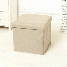 Multifunctional Folding Storage Ottoman, Square Storage Bench, Fabric Storage Box, Minimalist Practical Sofa Stool, Foldable Toy Storage Box - Beige - View 2