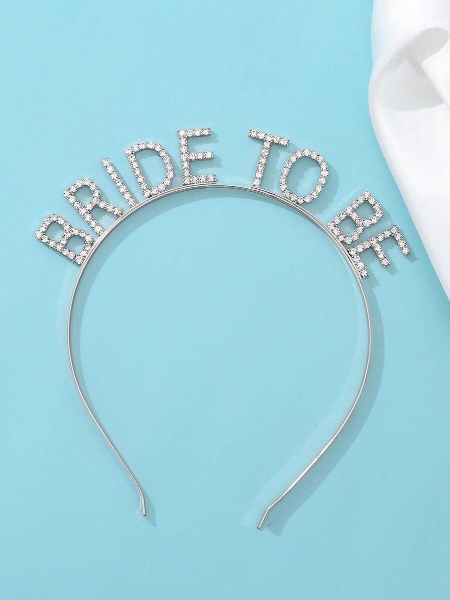 GCGIGUI 1件高级合金水钻“BRIDE TO BE”字母发箍,新娘婚纱配饰,单身派对装饰 - 銀色 - 查看 1