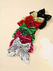 1pc Black Mesh Sequin Bow Hair Clip - Black - View 3