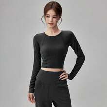 Women Tops - Black Long-sleeved Shirt With Supportive Chest Pads - View 1
