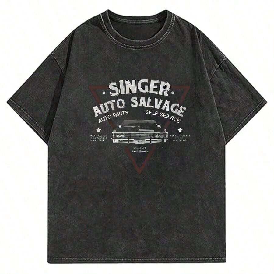 T-Shirt With DTG Print Inspired By Singer Auto Salvage - 黑色 - View 1