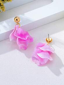 1 Pair Countryside Style Acrylic Tassel Petal Earrings, Suitable For Girls Vacation Wear - Hot Pink - View 3