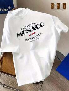 Printed Men's T-Shirt Manfinity Dauomo Outdoor Adventure Monaco Racing Club, Loose-Fitting Short-Sleeved T-Shirt With Crew Neck, Printed With The Monaco Race Track Design, Made Of White Polyester Blend, Suitable For Outdoor Use. - 布蘭克 - 查看 7