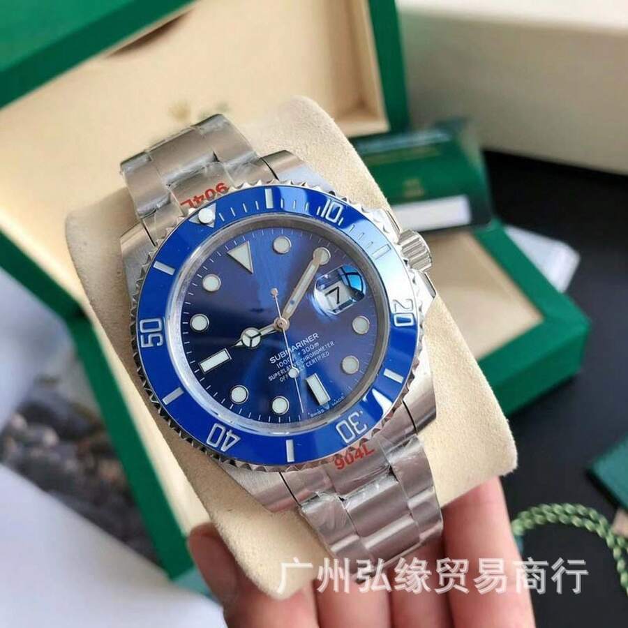 Laojia Submariner Is Available For Micro-Business Dropshipping. Green, Blue, Black, And Black Submariner Automatic Mechanical Men's Steel Strap Watches For Cross-Border Foreign Trade