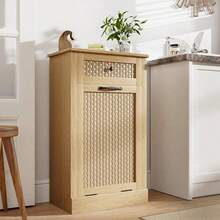 Armario para Ropa Sucia con Cajón Extraíble, Estilo Ratán, Organizador de Lavandería con Cesta de Ropa Sucia Extraíble, Cesto de Madera Oculto para Ropa Sucia con Cajón, 21.6" L X 13" W X 35.8" H, Gris - Gris - Ver 5
