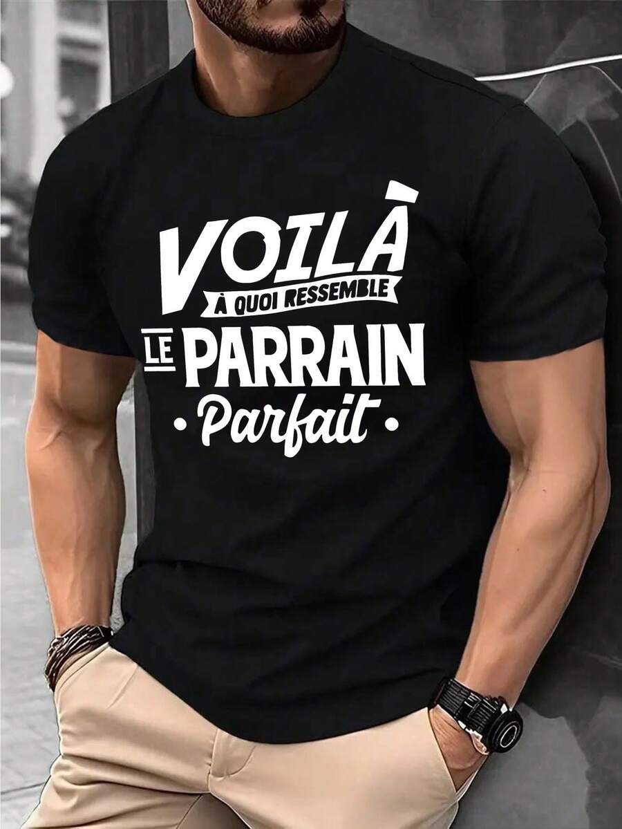 Men's Printed T-Shirt, Men's Summer T-Shirt, Men's Sports T-Shirt, Micro-Elastic Fabric, Printed T-Shirt, Regular Fit, Micro-Elastic Clothing, Printed T-Shirt, Casual Style, Summer T-Shirt. - 黑色 - 查看 1